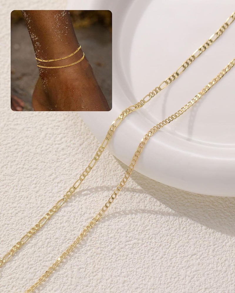 FUNEIA Gold Silver Ankle Bracelets for Women Waterproof 14K Gold Plated Anklets for Women Non Tarnish Dainty Layered Beaded Heart Anklet Set Summer Beach Foot Chain Jewelry Gifts Trendy Stuff - Image 2